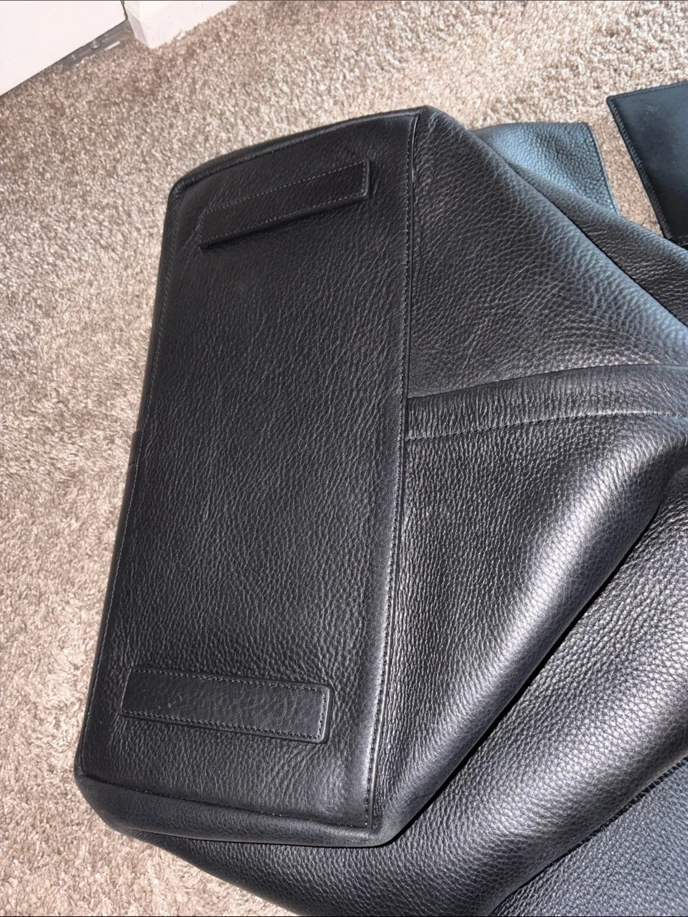 All Saints Black Leather Tote Bag with Gold Accents